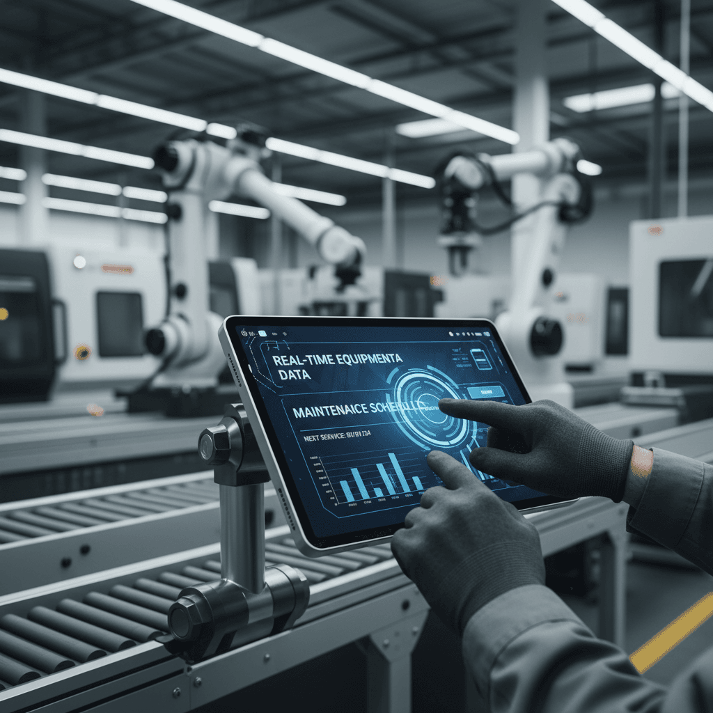 Factory floor worker submitting quality feedback through interactive platform
